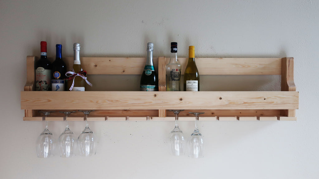Wine Rack 16 bottle ,12 Glass Holder, Rustic modern wall mounted
